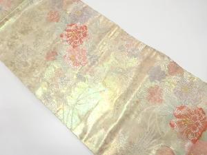 花に尾長鳥模様織り出し名古屋帯